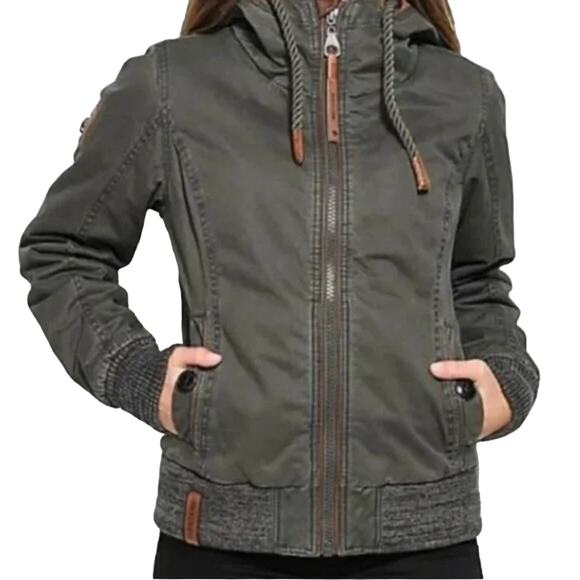 Naketano Brave New World Jacket Bomber Full Zip Hooded 100% Cotton Green Small - Picture 1 of 6